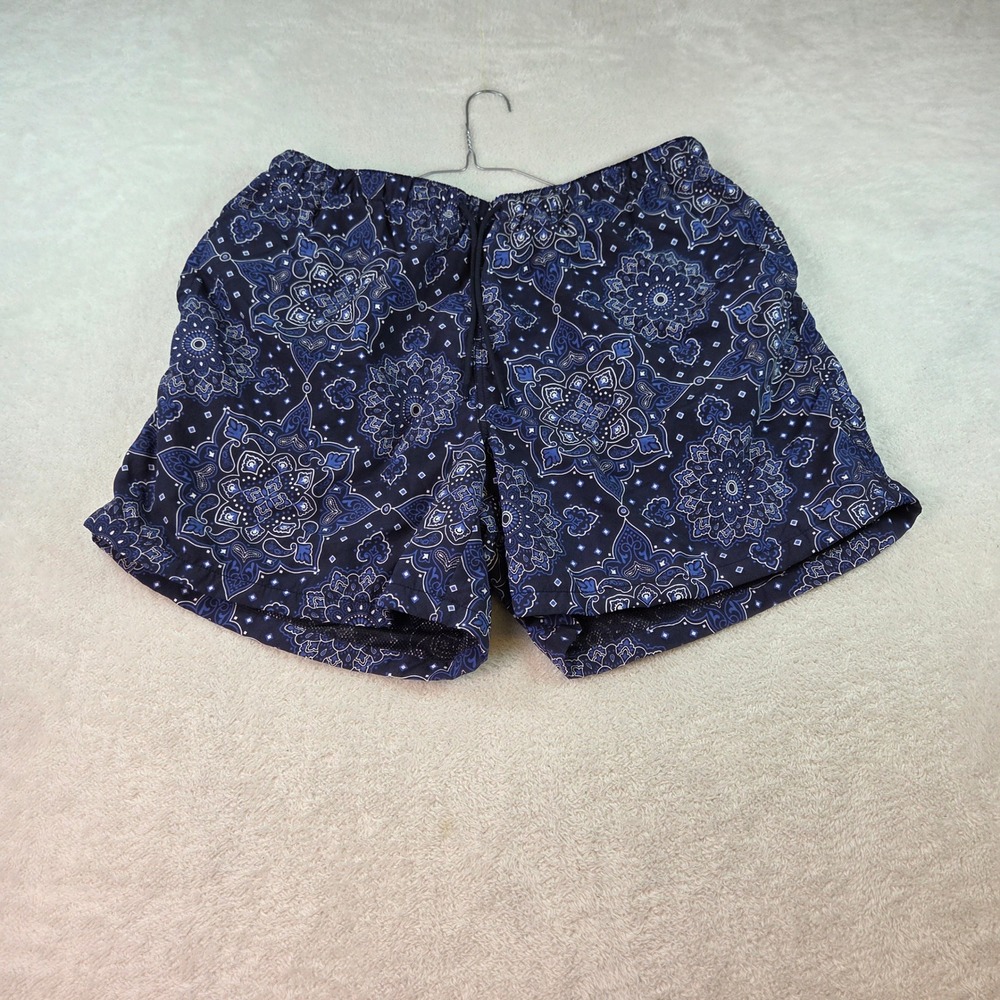 LCKR Mens Navy Blue Bandana Paisley Mesh Lined Swim Trunks Shorts Size XL 5in
